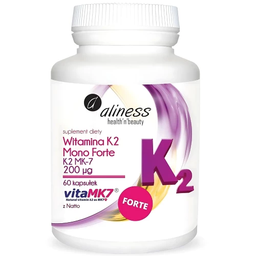Aliness - Witamina K2 MonoFORTE MK-7 200 µg z Natto - 60 kapsułek Aliness - Witamina K2 MonoFORTE MK-7 200 µg z Natto - 60 kapsułek